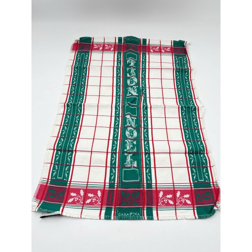 Casafina Christmas Kitchen Towel Egyptian Cotton Holly Plaid Red Green Tea Towel
